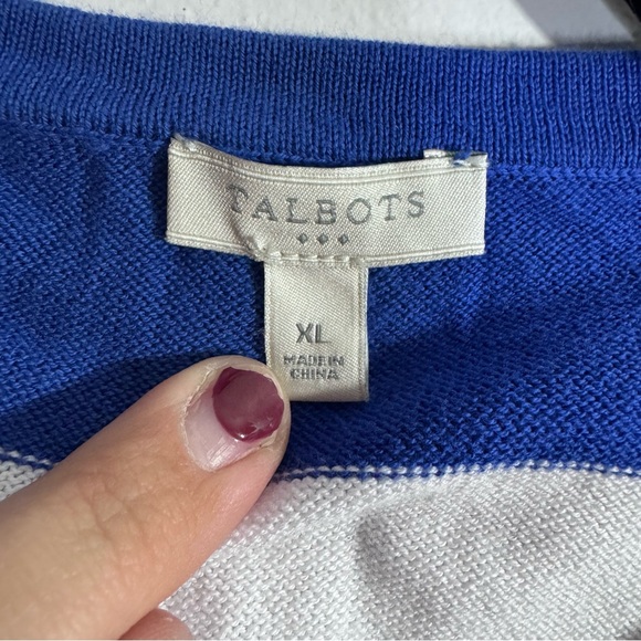 Talbots Blue & White Striped Cotton Cardigan Strawberry Embroidery XL - Picture 4 of 7